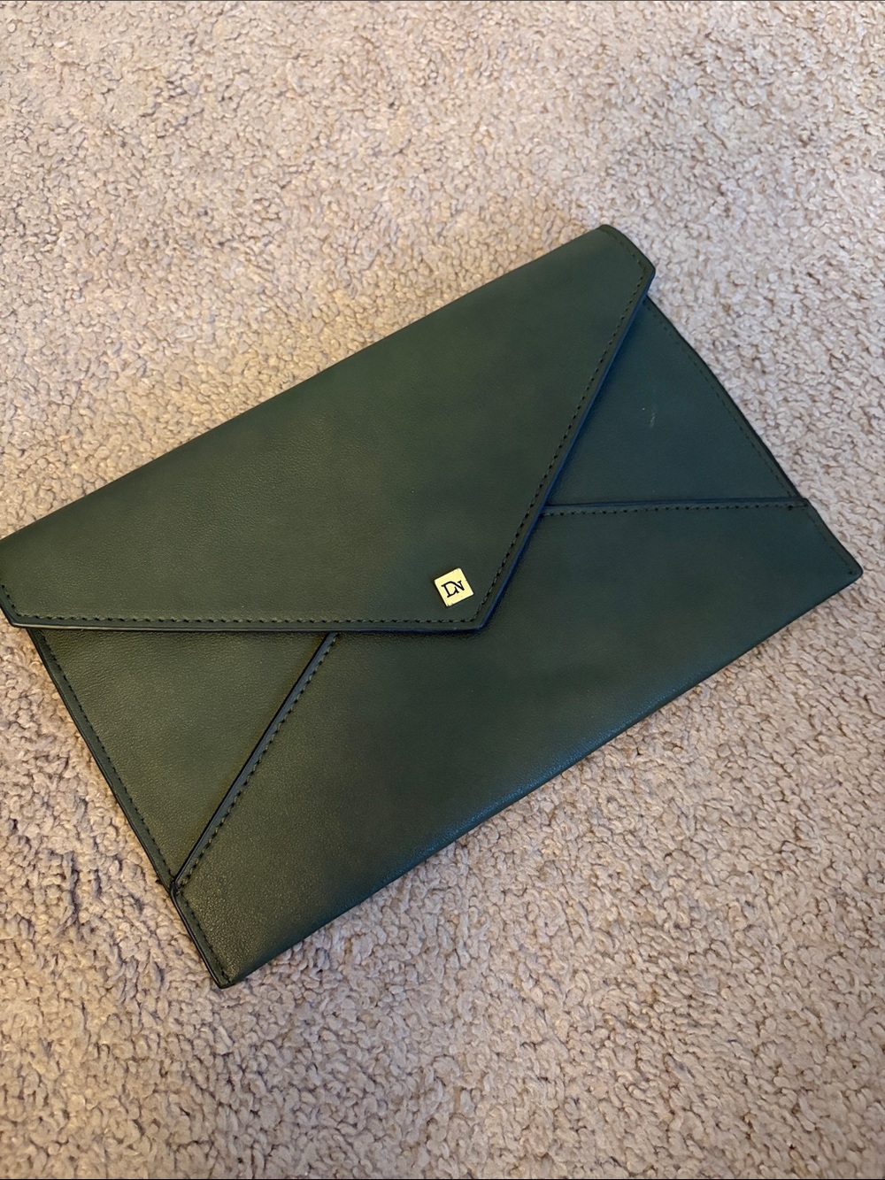 Dark Green Envelope Clutch with Gold Accent - Unbranded